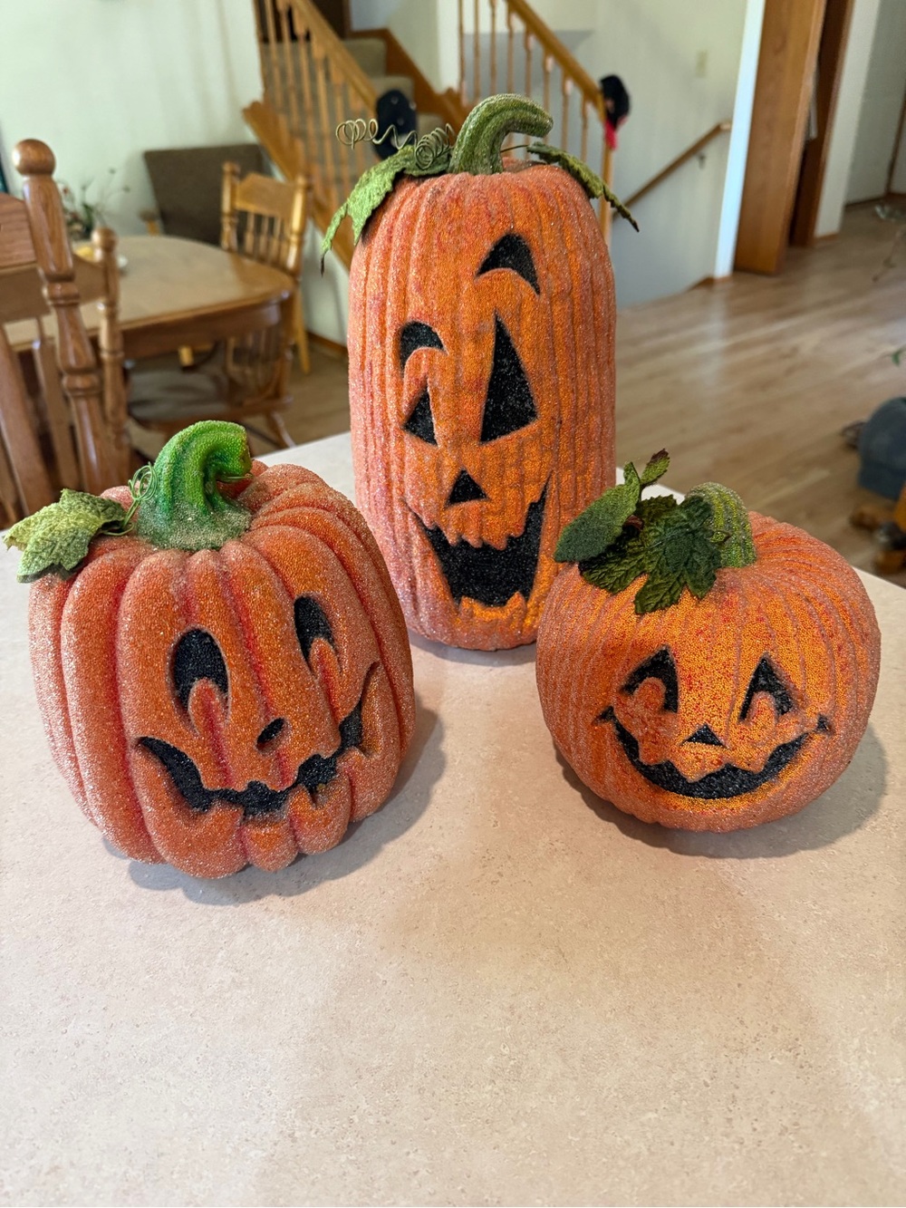 Sugared Halloween Jack O Lantern Pumpkin Figurine Table Decor Lot Of 3